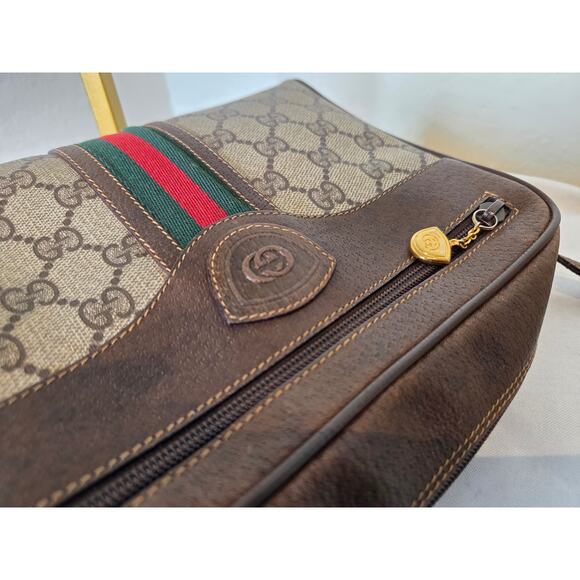 Gucci Vintage GG Canvas Web Crossbody Bag Brown Leather Camera Bag Ophidia - Picture 4 of 15